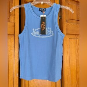 Von Dutch Light Blue Ribbed Kids Tank with Rhinestone Logo